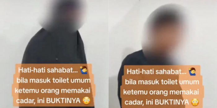 Tangkapan gambar seorang pria nyamar dengan cadar agar bisa masuk toilet wanita