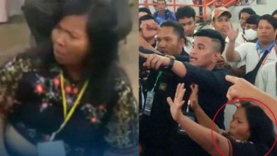 Sosok wanita penyiram air dan pelempar sendal ke rombongan Jokowi (sumber: Tribun Jatim)